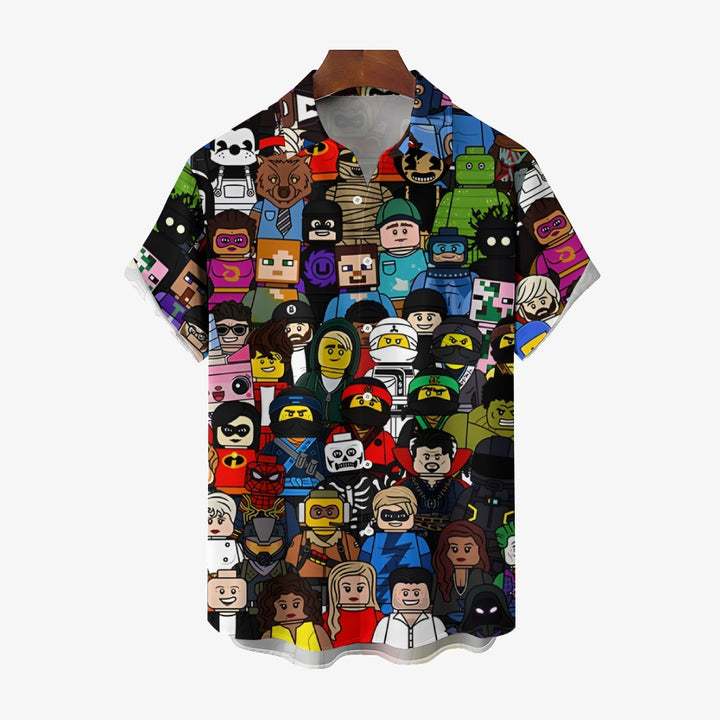 Cartoon Character Geometric Print Short-Sleeved Shirt 2411005743