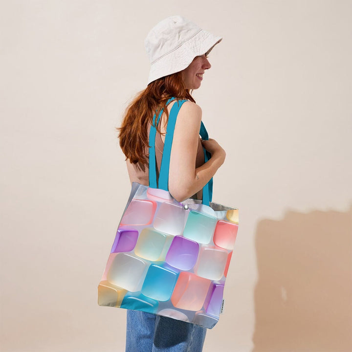 Unisex Geometric 3D Square Printed Fabric Bag with Interior Pocket