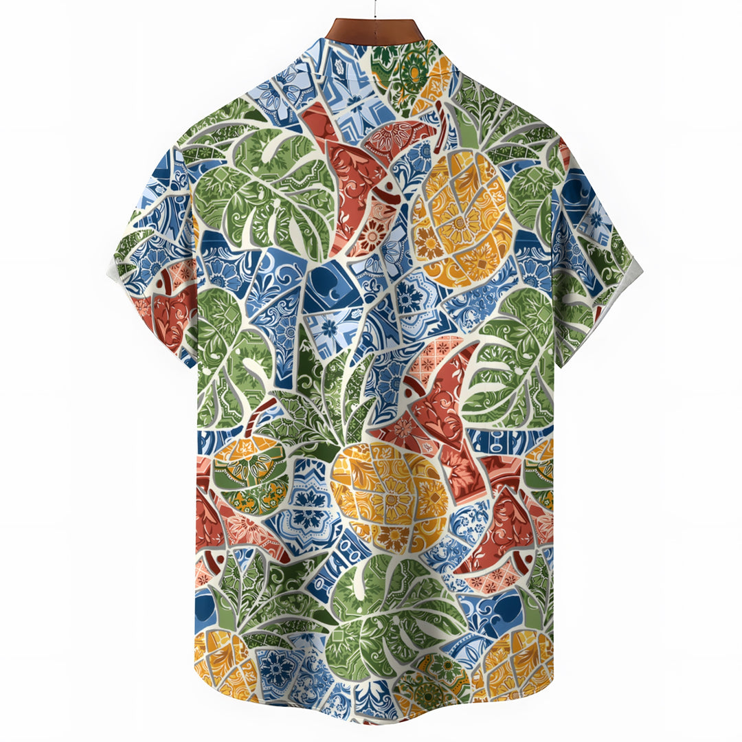 Men's Tropical Botanical Print Casual Short Sleeve Shirt 2404000057