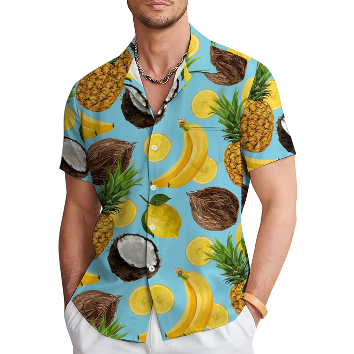 Men's Hawaiian Fruit Print Casual Short Sleeve Shirt 2403000909