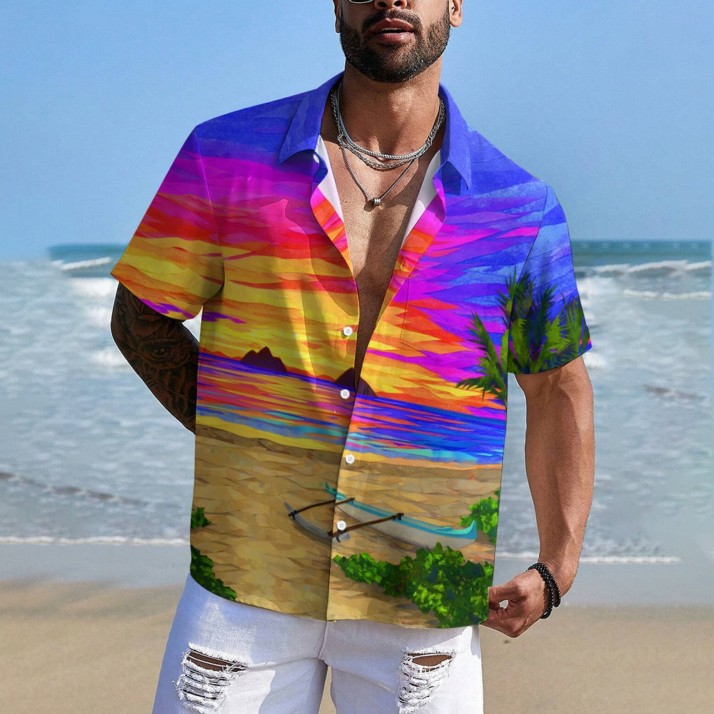 Beach Scenery Casual Short Sleeve Shirt 2409007973