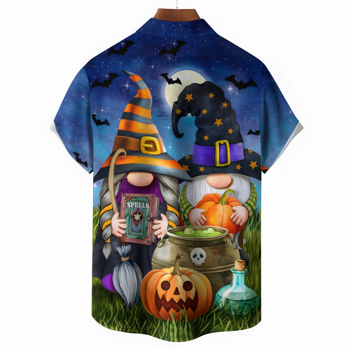 Halloween Gnome Print Casual Oversized Short Sleeve Shirt 2407005543