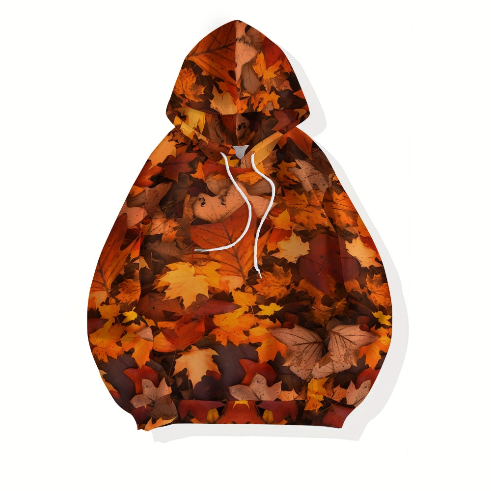 Plue Size Autumn Maple Leaf Printed Hoodies 2409010110