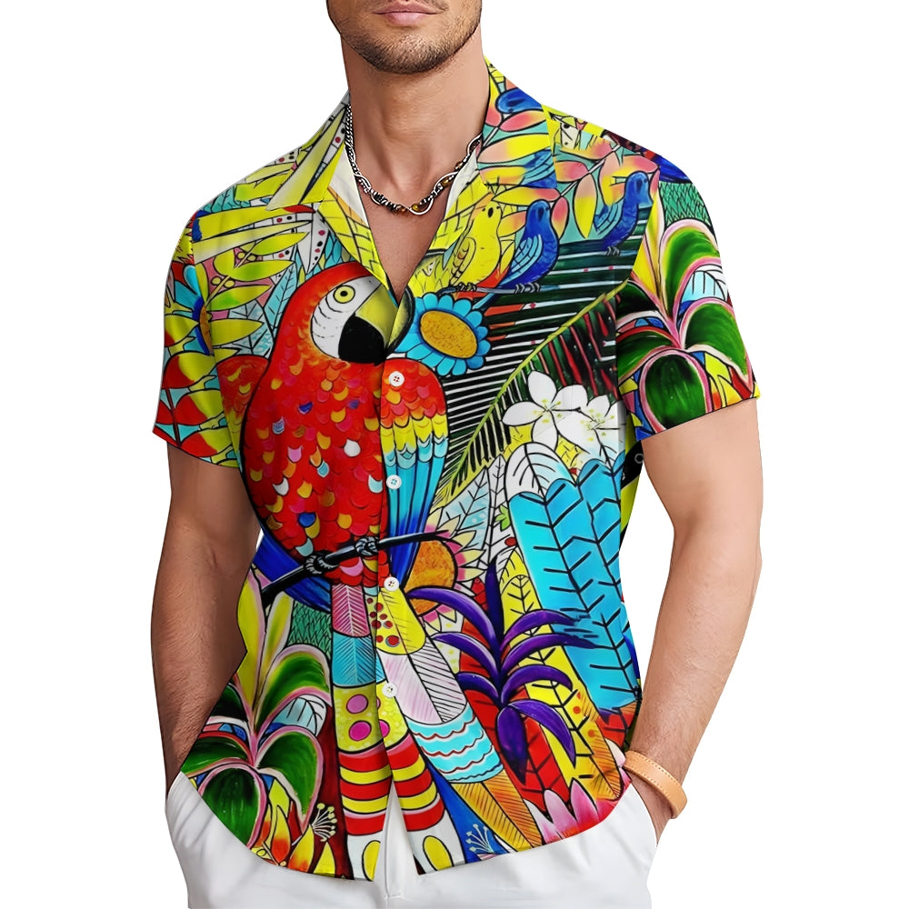 Parrot Art Print Casual Short Sleeve Shirt 2411000296