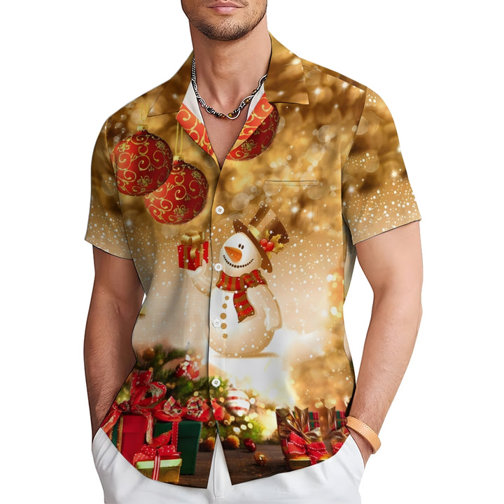 Christmas Snowman Gift Chest Pocket Short Sleeve Shirt 2411005870