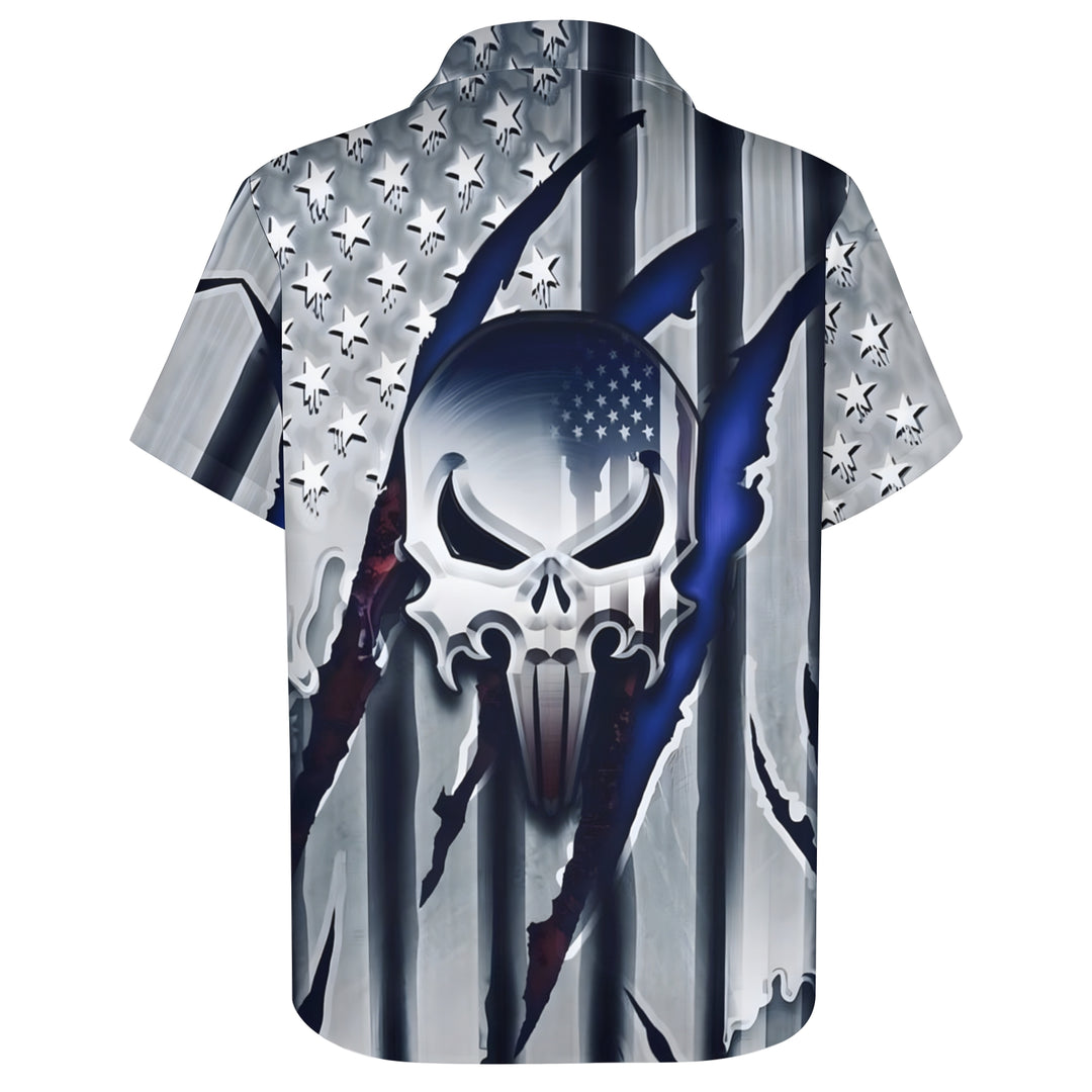 Men's Flag Skull Print Short Sleeve Shirt 2404001799