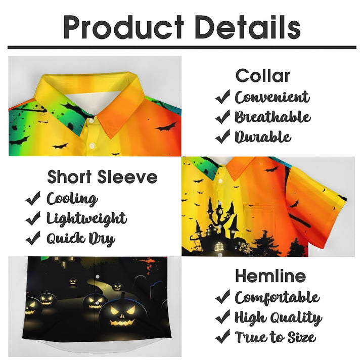 Halloween Castle Print Rainbow Casual Short Sleeve Shirt 2408007709