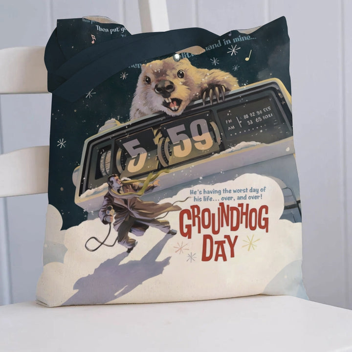 Groundhog Day Cartoon Print Tote Bag