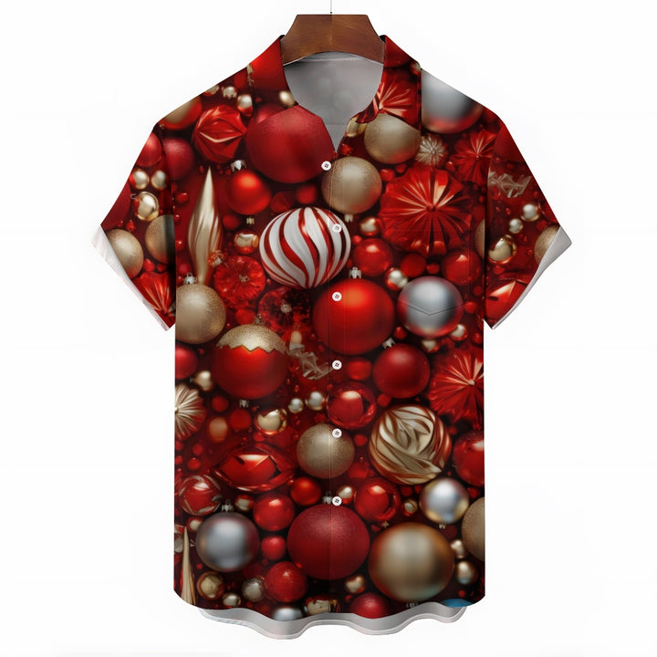 Christmas Decoration Ball Red Casual Short-Sleeved Shirt 2409006039