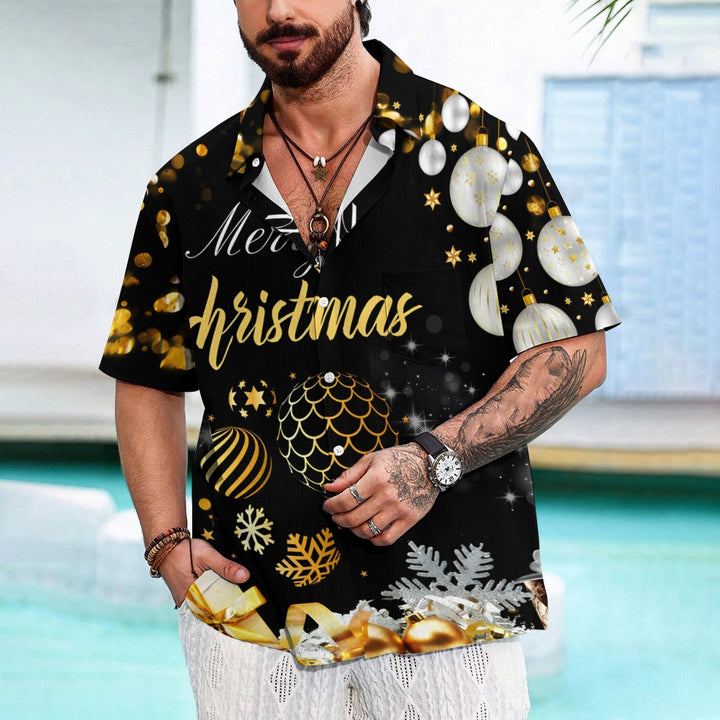 Merry Christmas Gold Glitter Short Sleeve Shirt 2409004959