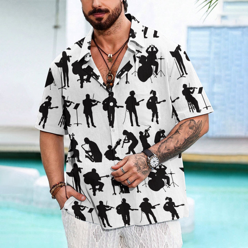 Musician Silhouette Print Casual Oversized Short-Sleeved Shirt 2407005184