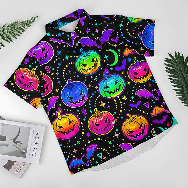 Halloween Colorful Pumpkin Casual Large Size Short Sleeve Shirt 2407005440