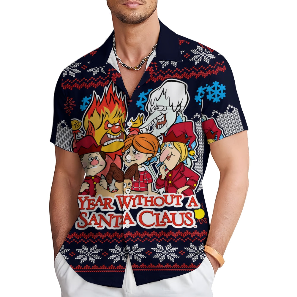 Santa Claus Cartoon Casual Short Sleeve Shirt 2409008997