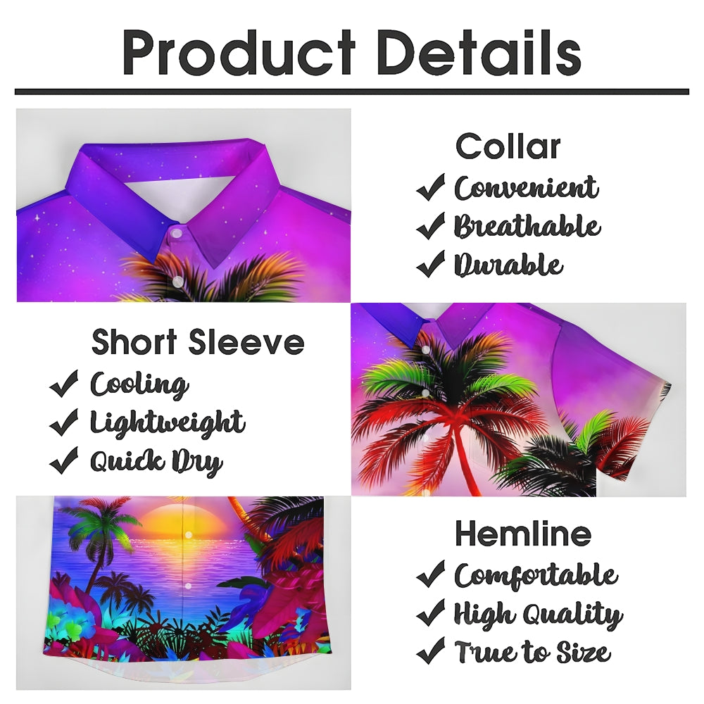 Men's Hawaiian Coconut Tree Sunset Print Short Sleeve Shirt 2412006496