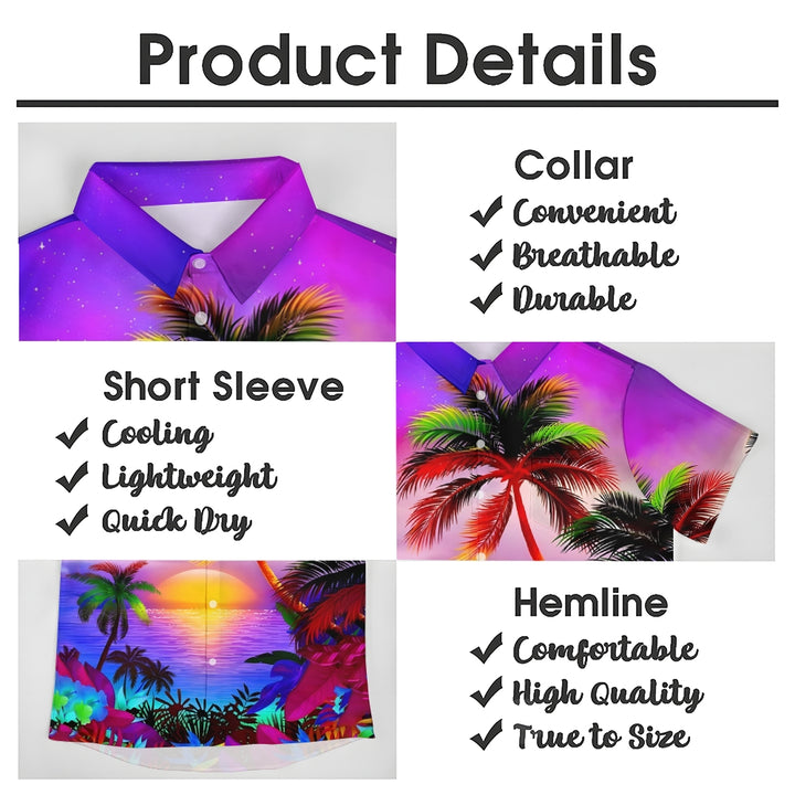 Men's Hawaiian Coconut Tree Sunset Print Short Sleeve Shirt 2412006496