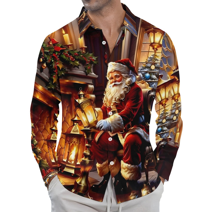 Men's Christmas Santa Claus Printed Long Sleeve Shirt 2411003381