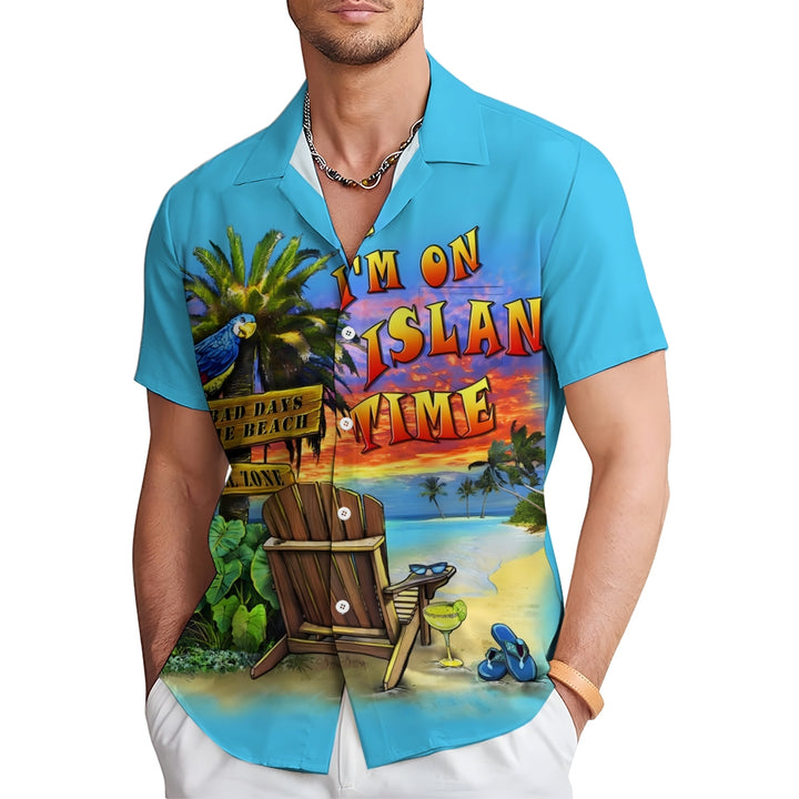 Men's Hawaiian Cartoon Parrot Print Short Sleeve Shirt 2412006792