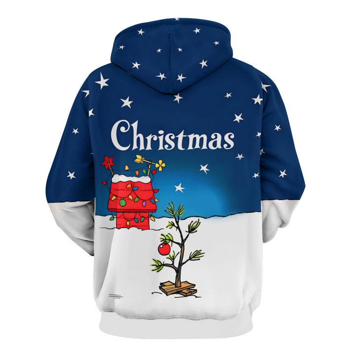 Christmas Tree Holiday Blue Cartoon Plue Size Printed Hoodies