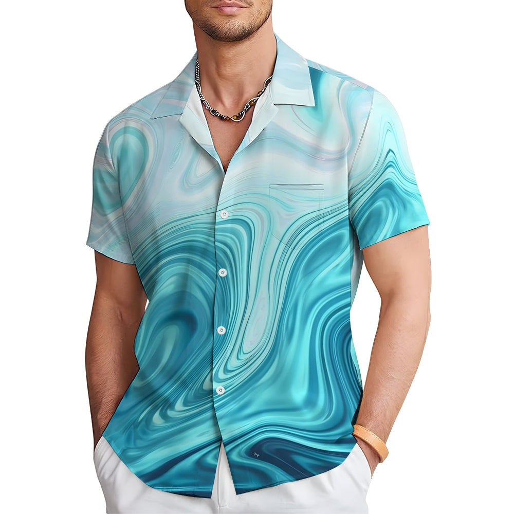 Flow Art Gradient Print Casual Short Sleeve Shirt 2410004356