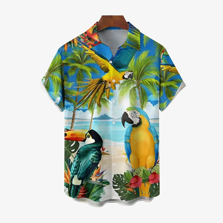 Hawaiian Parrot Print Casual Short Sleeve Shirt 2411000263