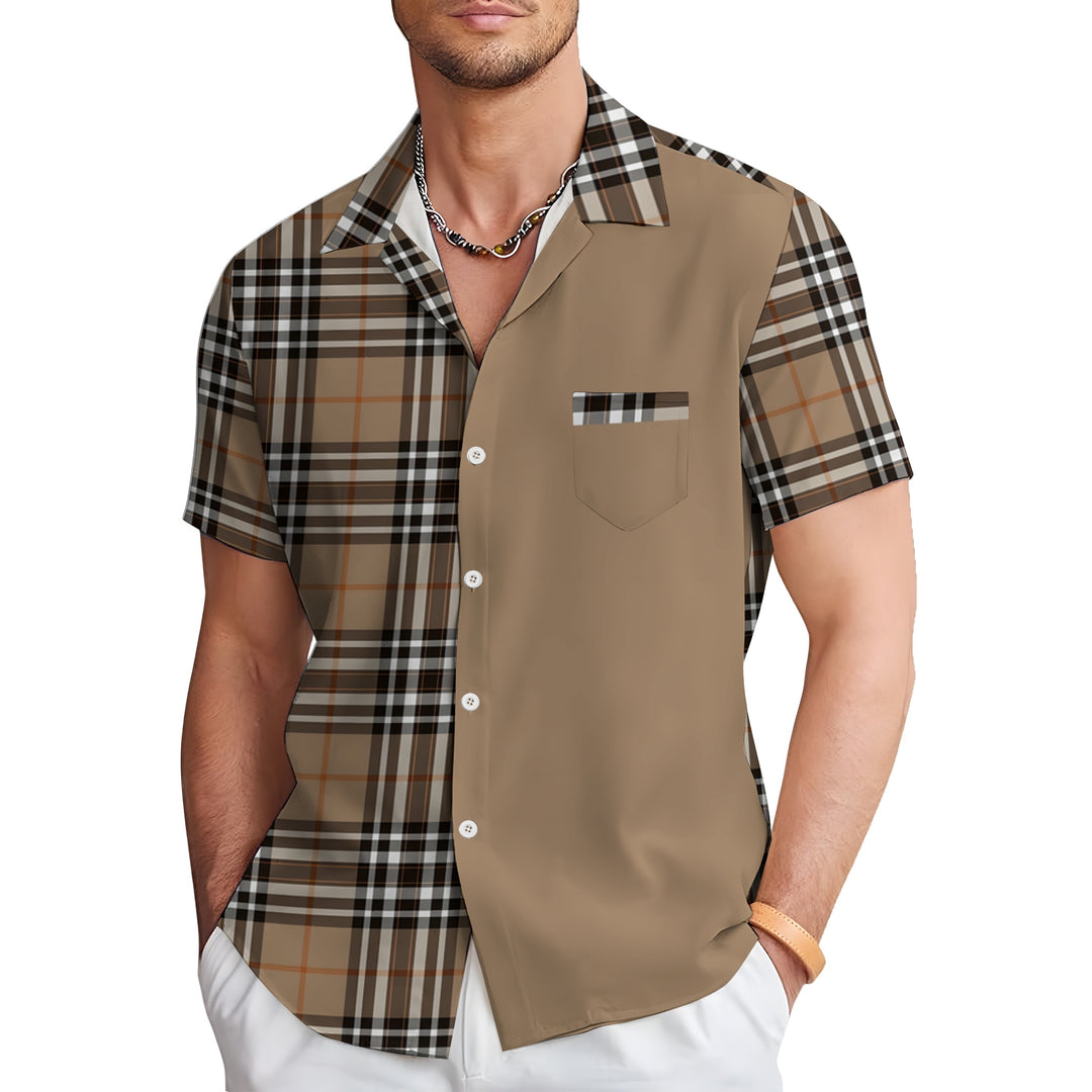 Classic Scottish Plaid Print Casual Short Sleeve Shirt 2404001310