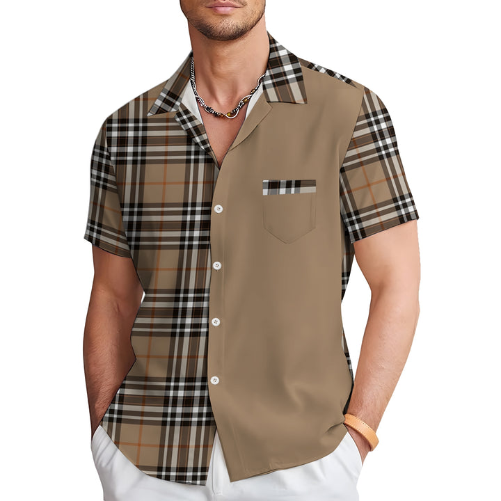 Classic Scottish Plaid Print Casual Short Sleeve Shirt 2404001310