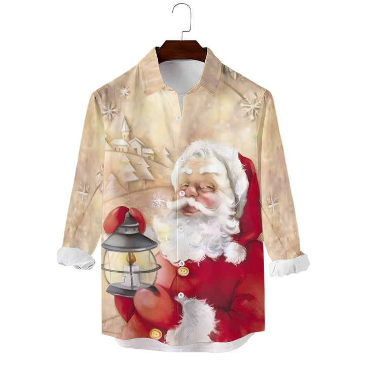 Men's Christmas Santa Claus Printed Long Sleeve Shirt 2411002932