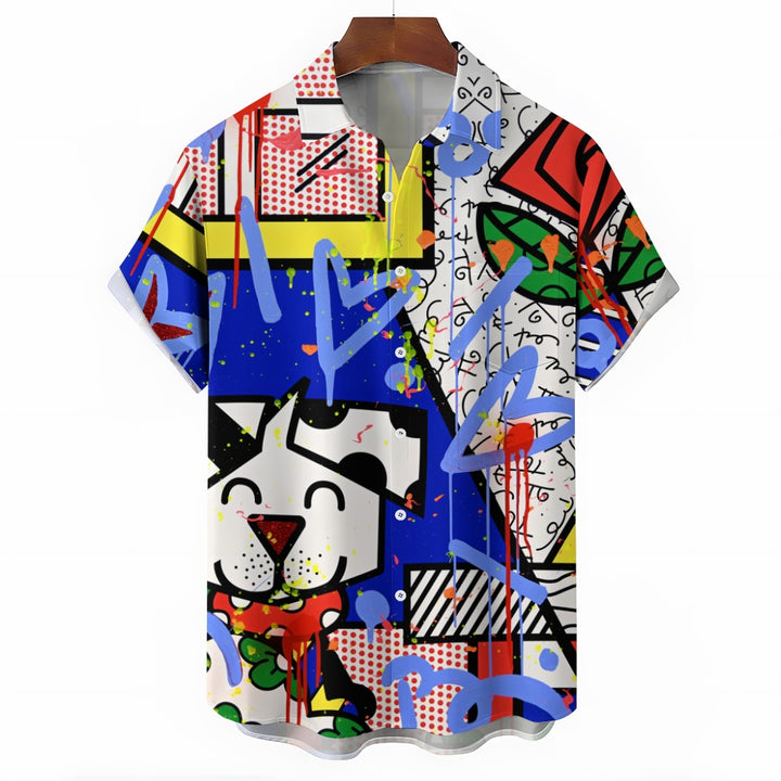 Abstract Geometric Puppy Casual Short Sleeve Shirt 2408002144