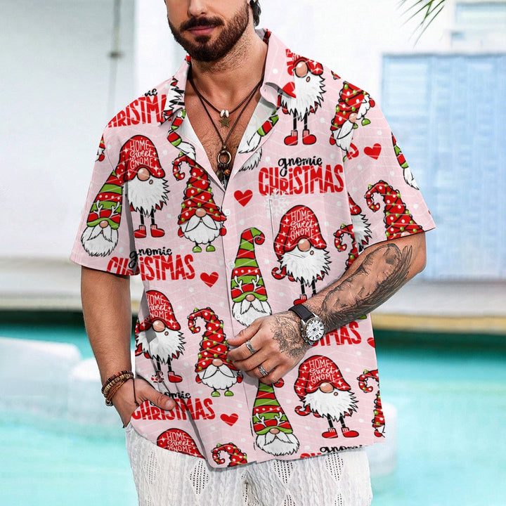 Christmas Gnome Print Casual Short Sleeve Shirt 2410006318