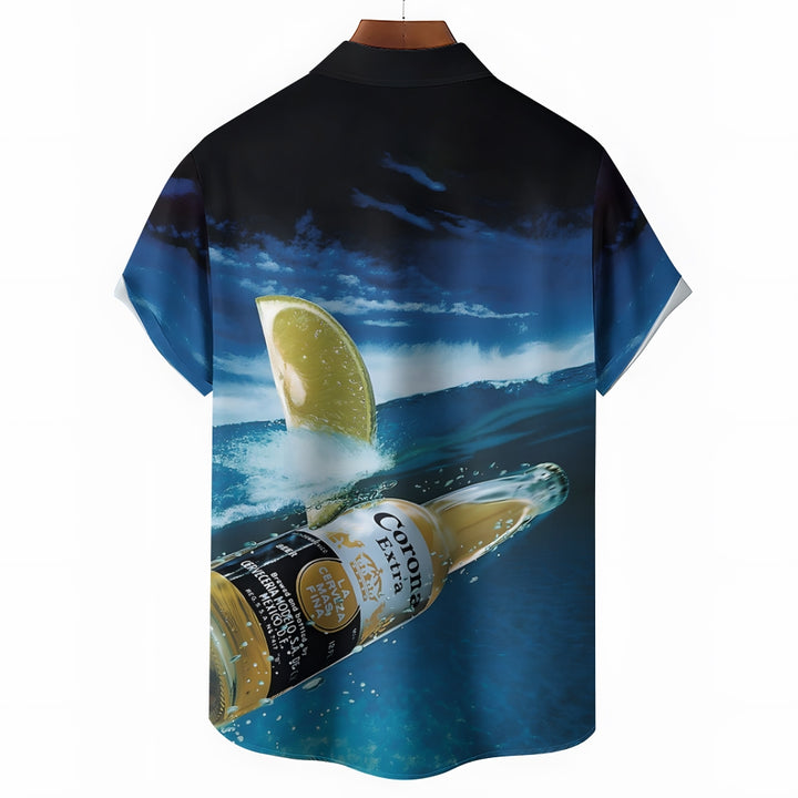 Beer Surf Print Casual Oversized Short Sleeve Shirt 2406003489