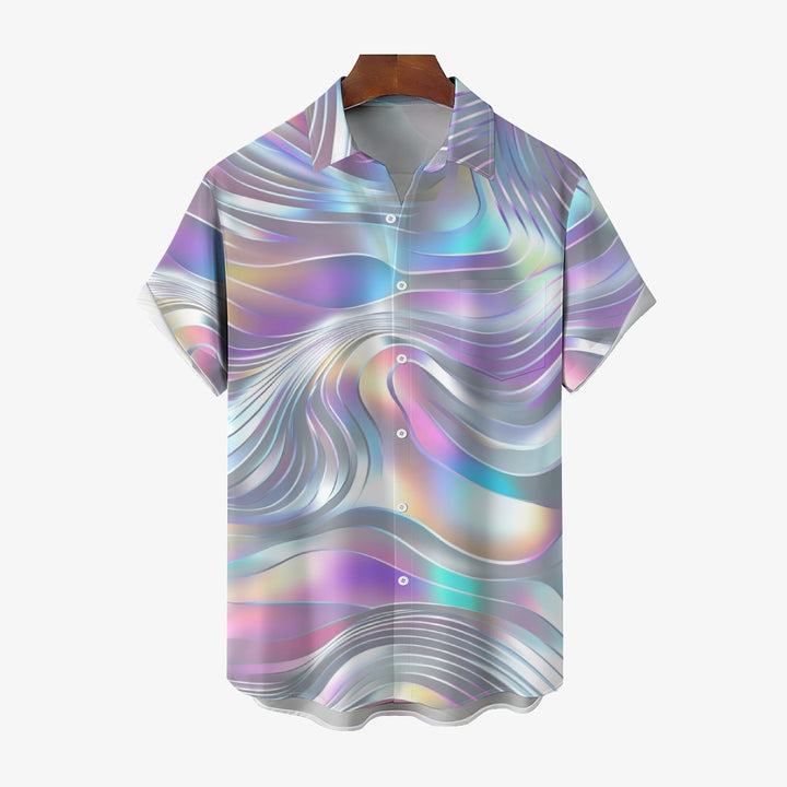 Colorful Curve Art Print Casual Short Sleeve Shirt 2410001374