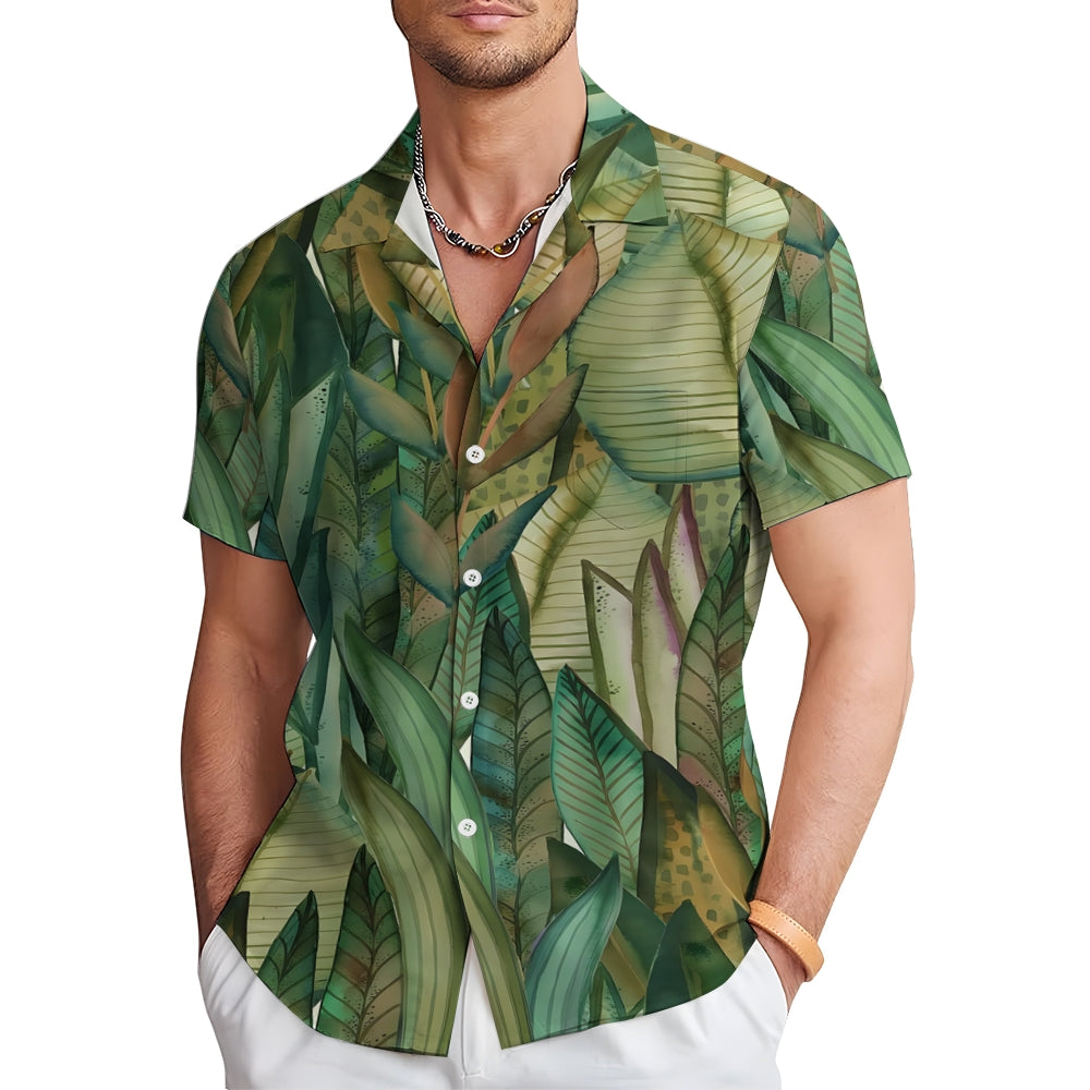 Tropical Plant Print Casual Short Sleeve Shirt 2412005939