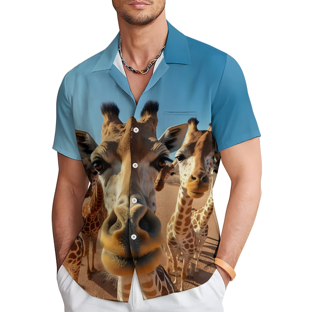 Funny Giraffe Casual Large Size Short Sleeve Shirt 2406002036