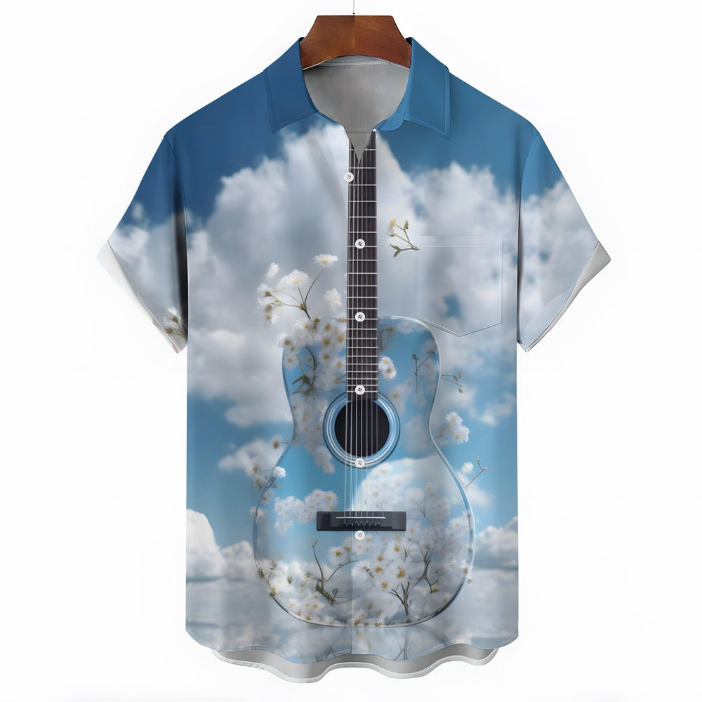 Guitar Print Casual Oversized Short Sleeve Shirt 2406003225