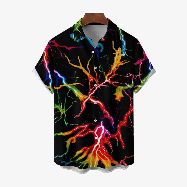 Men's Colorful Lightning Print Casual Short Sleeve Shirt 2410009058