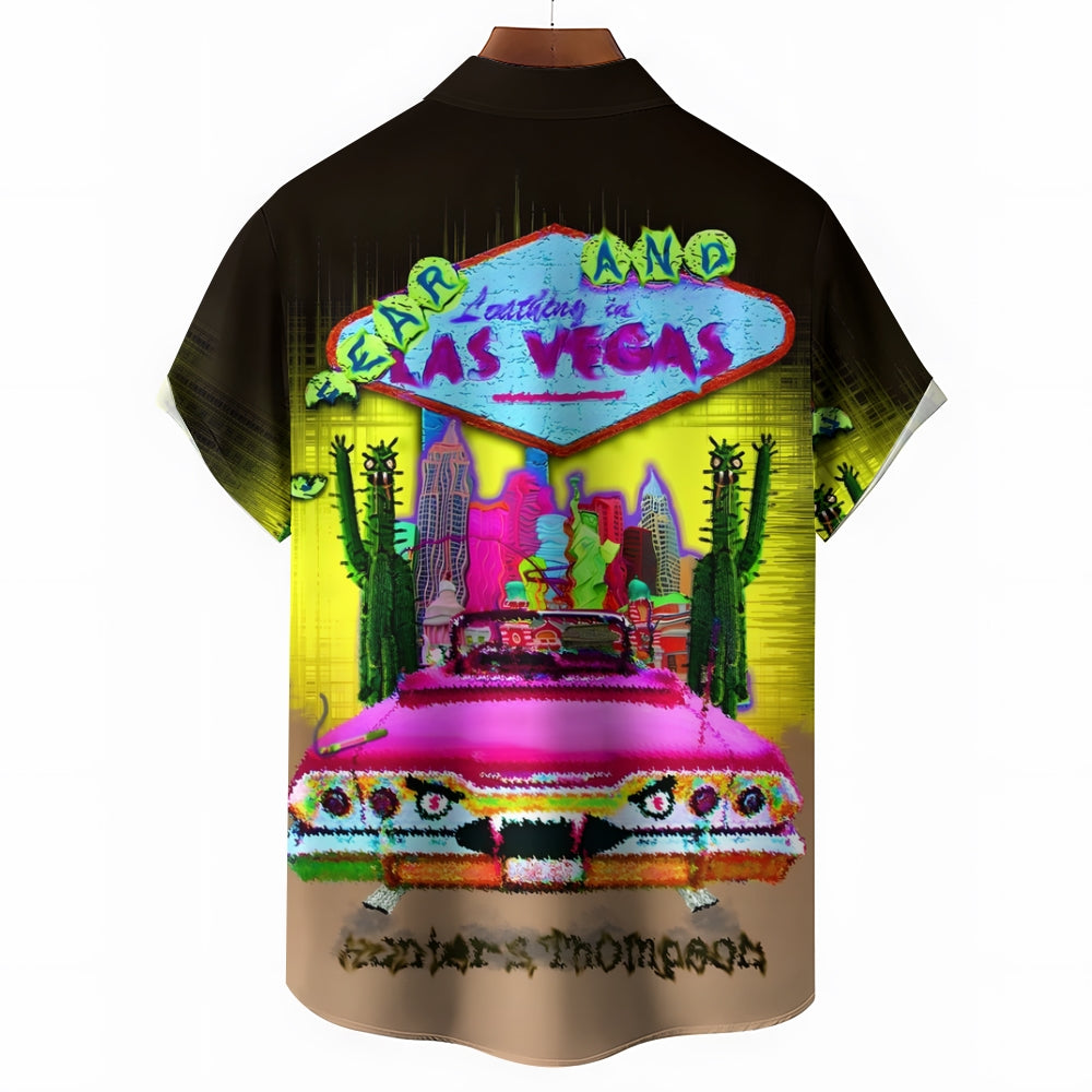 Las Vegas Poster Print Casual Short Sleeve Shirt 2410008349