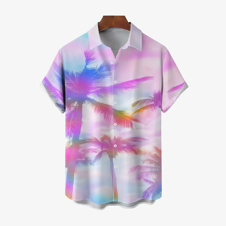 Colorful Coconut Trees Hawaiian Casual Short Sleeve Shirt 2404000409