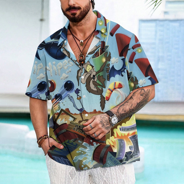 Men's Cartoon Character Bad Wolf Print Short Sleeve Shirt 2412002235