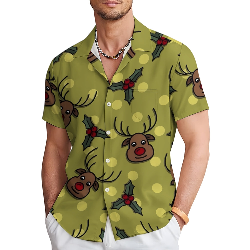 Christmas Elk Polka Dot Casual Short Sleeve Shirt 2409009567