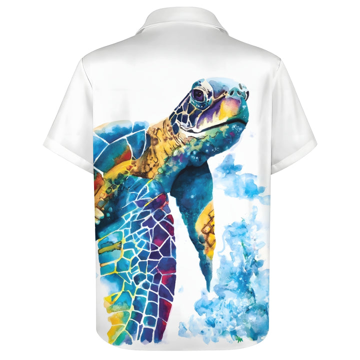 Men's Watercolor Art Turtle Casual Short Sleeve Shirt 2403000810