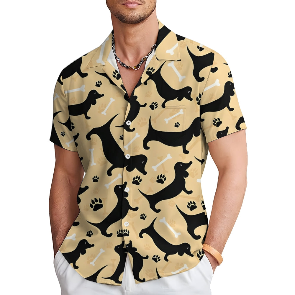 Dachshund Cartoon Casual Large Size Short Sleeve Shirt 2407004413