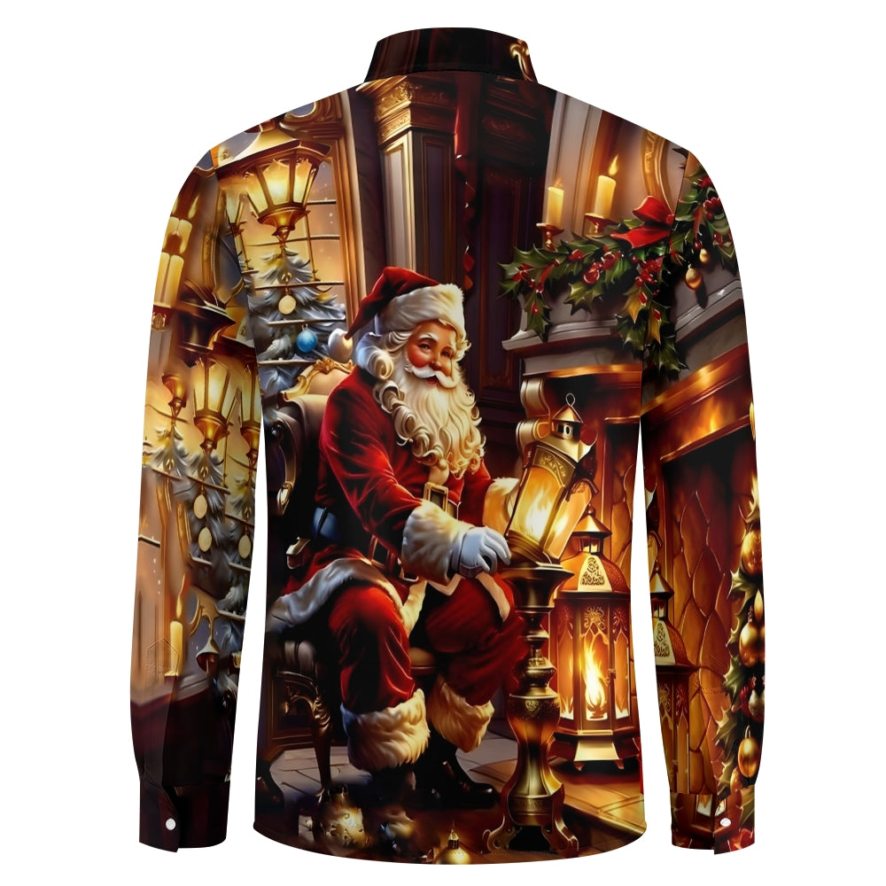 Men's Christmas Santa Claus Printed Long Sleeve Shirt 2411003381