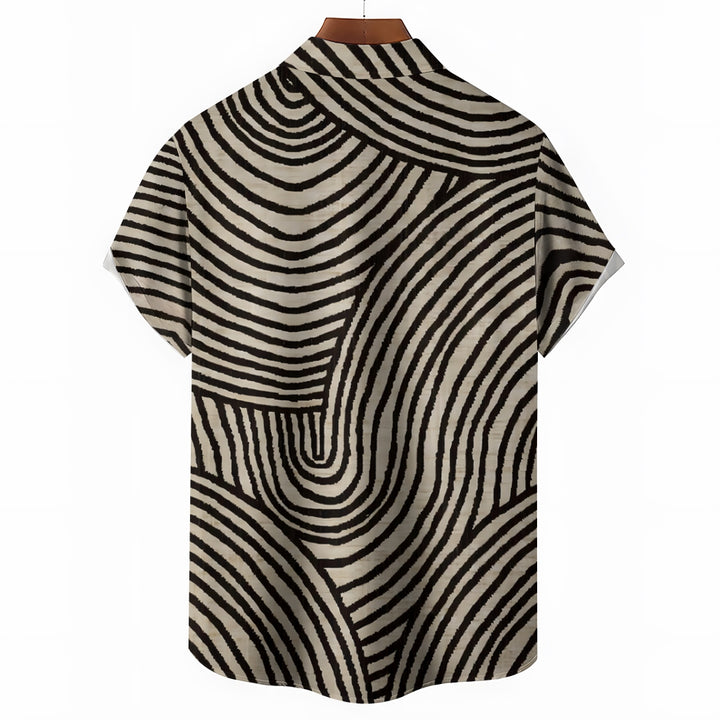 Curve Stripe Printed Casual Oversized Short Sleeve Shirt 2407003491