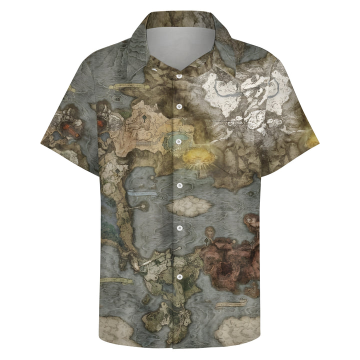 Men's Retro Map Print Casual Short Sleeve Shirt 2404000486