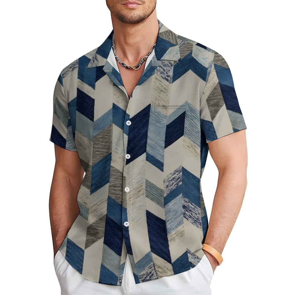 Retro Texture Geometric Print Casual Large Size Short Sleeve Shirt 2407002074