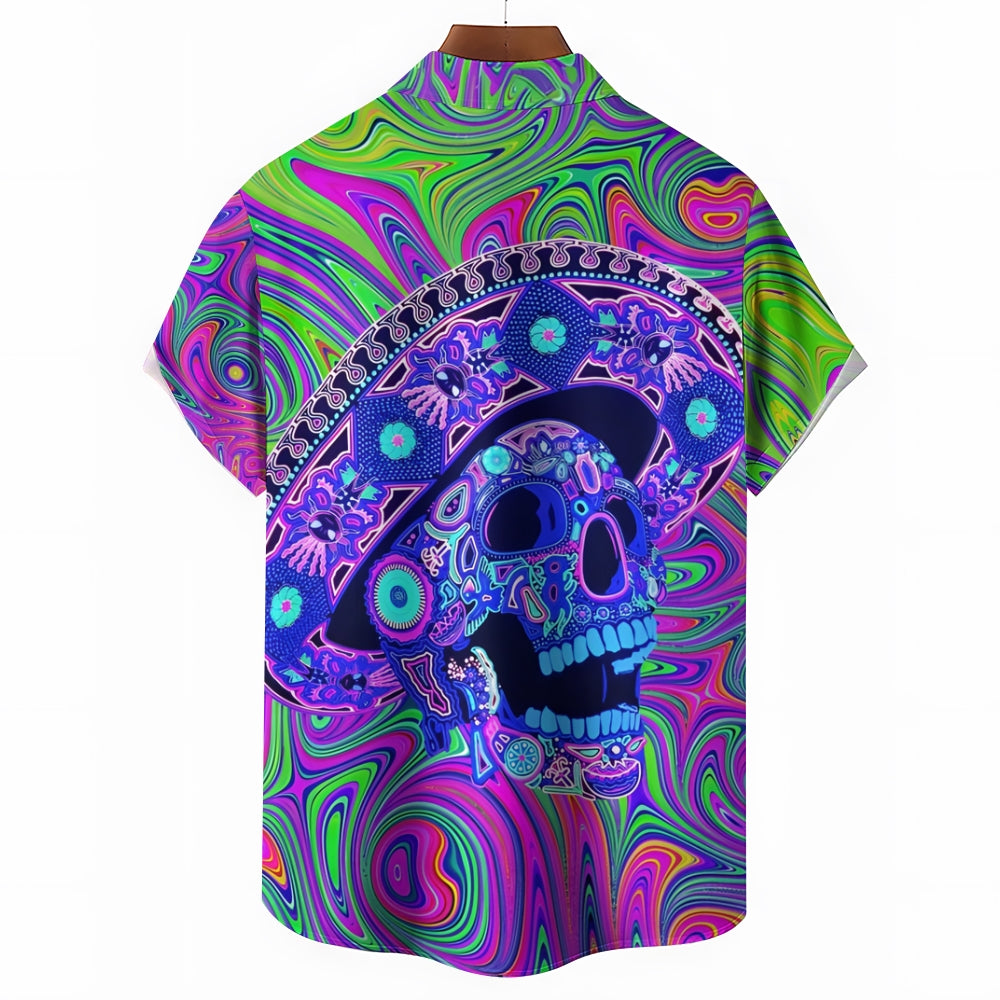 Mexican Day of the Dead Art Casual Short Sleeve Shirt 2409008975