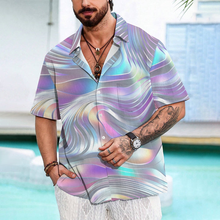 Colorful Curve Art Print Casual Short Sleeve Shirt 2410001374