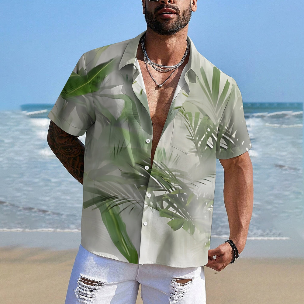 Men's Tropical Plant Glass Print Short Sleeve Shirt 2412002238