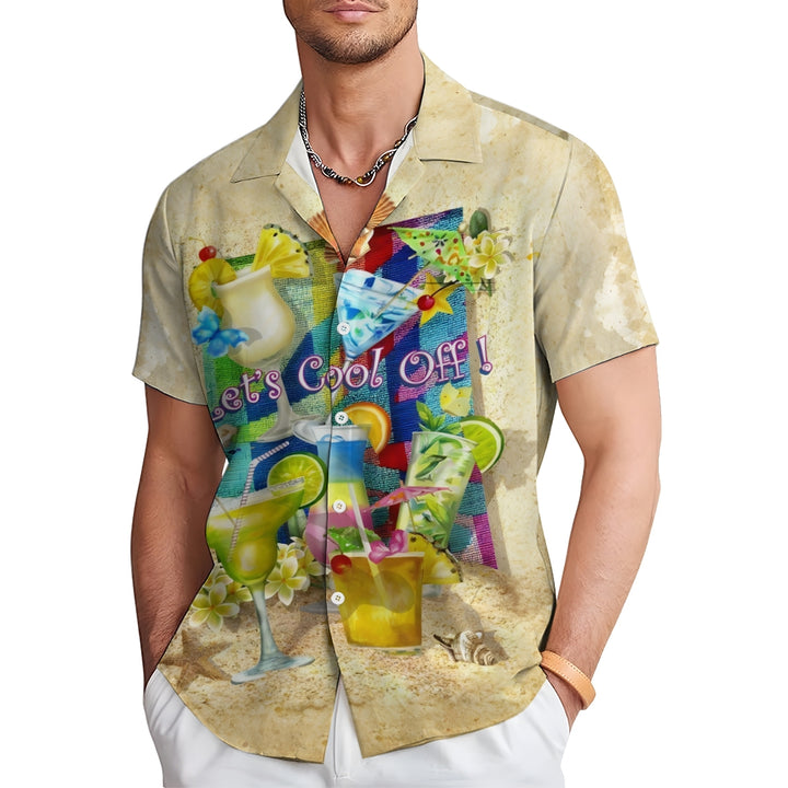 Hawaiian Cocktail Beach Print Short Sleeve Shirt 2412010035