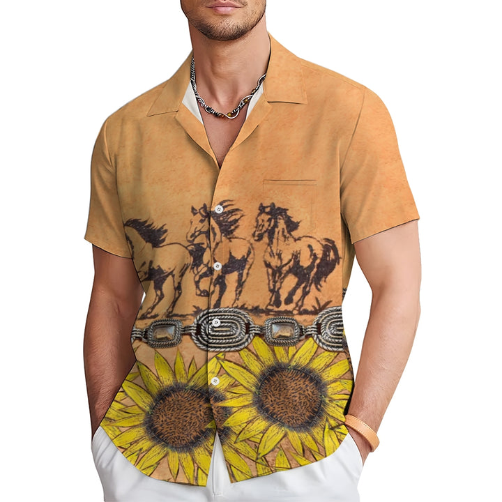 Horses And Sunflowers Decoration Print Casual Shirt 2412008035